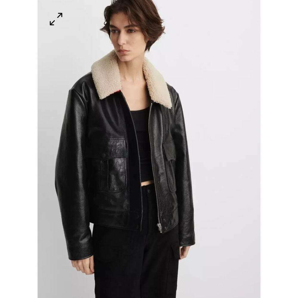Rag & Bone Colton Leather Jacket with Removable Shearling Collar